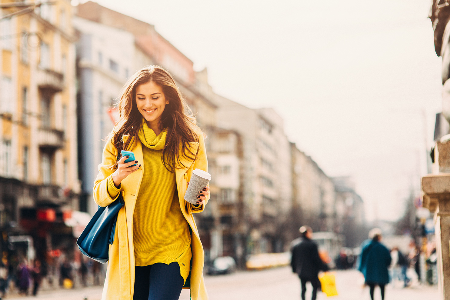 happy employee walking to work