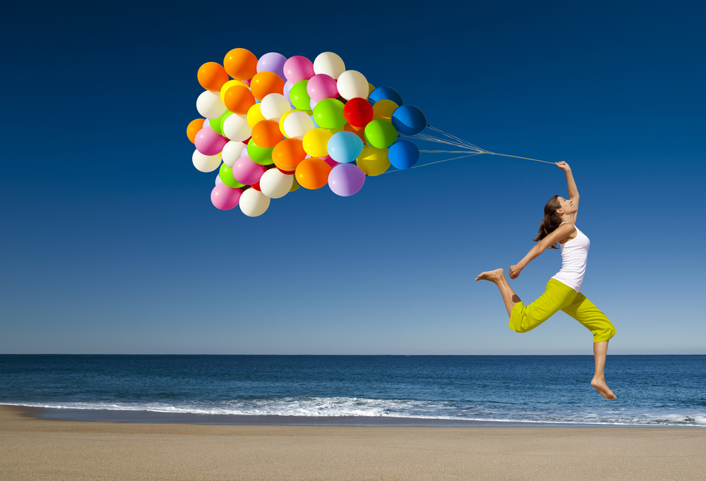 jumping with balloons